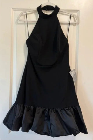 Bubble Hem Halter Mini dress in black