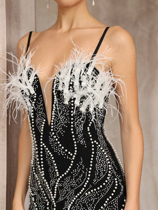 zenobia Pearl-embellished deep V-neck backless mini dress