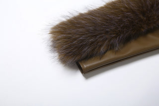 sibyl Leather fur collar asymmetrical mini dress in brown