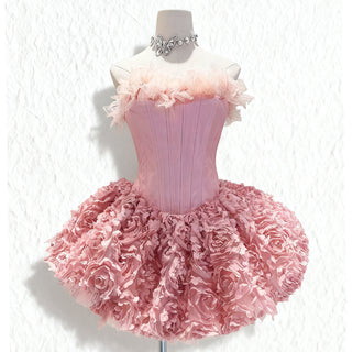 alberta 3d Flower Strapless Mini Dress in pink