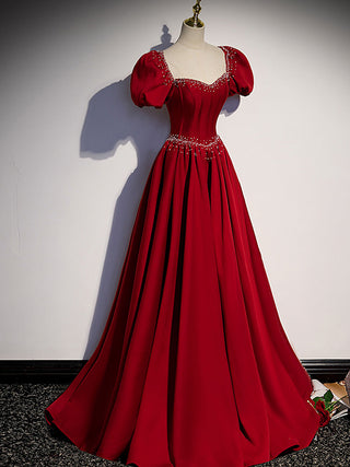 A line  burgundy satin dress