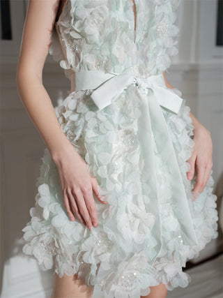 Pastel Green Ribbon Floral wedding guest bridal Dress