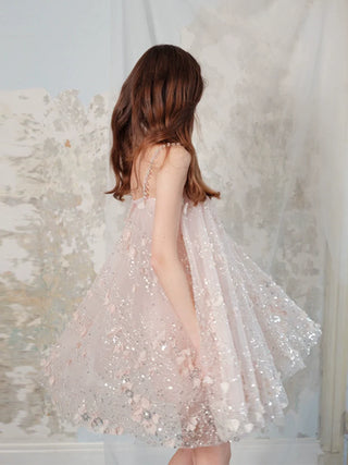 Zola Pink Flower Embroidered Loose doll Party Dress