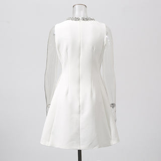 alyssa Round neck diamond sleeveless dress in white