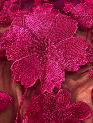 Rose red floral lace Long Sleeve Mini Dress