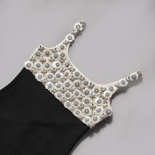 roberta Pearl Flower Rhinestone maxi dress in black