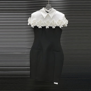 alma Collar Flower Mini Dress In Black