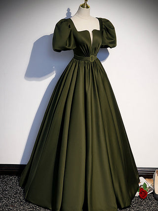 Green satin A line dress