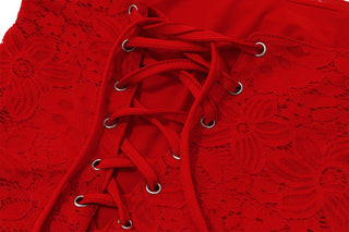 red Strapless Bandage Backless Floral Lace Corset Tube mini Dress