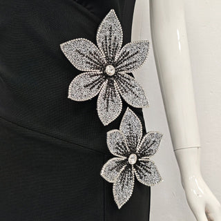 rita black 3D Floral Rhinestone Bodycon Slit Maxi Bandage Dress