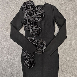 sally 3D Flower Decorative Bandage maxi Dress in black