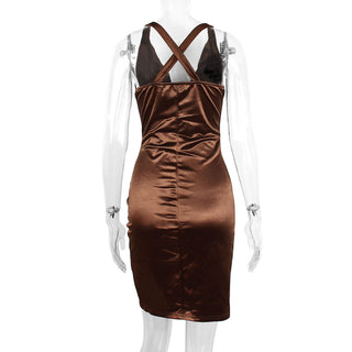 SATIN CORSET MINI DRESS IN CHOCOLATE