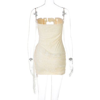 meroy Strapless Lace Mini Dress in Baby Pink