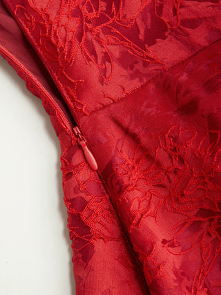 Jacquard Floral Lace-up Mini Dress in red