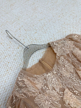 elvira Sequin lace crochet patchwork mesh maxi dress in brown