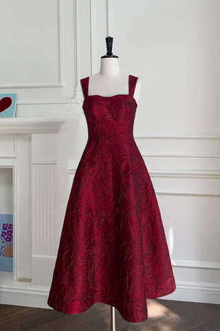 burgundy jacquard camisole midi dress
