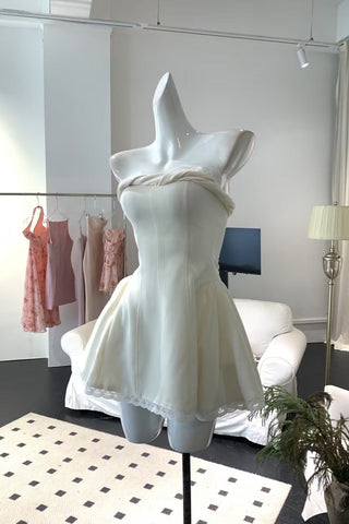 sylvia lace trim strapless mini dress in white