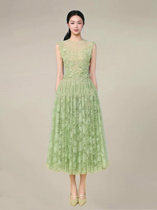jennifer Lace Flower embellished maxi Dress in green