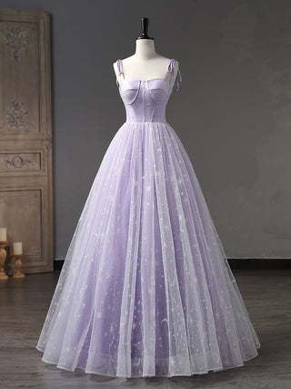 A-Line Tulle Purple Prom Dress