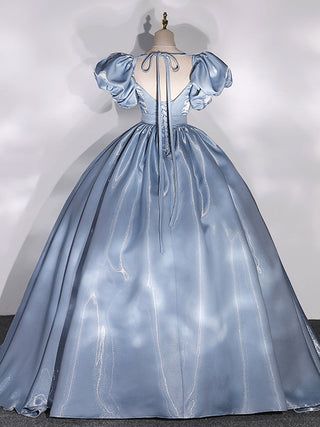 Ball Gown Puff Sleeves Blue Sweet Dress