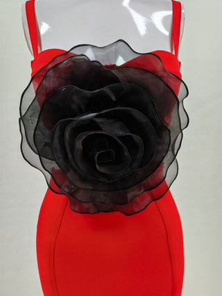 Jacey Mesh Flower Bandage Midi Dress