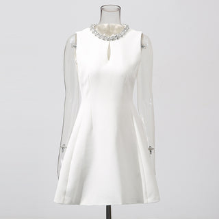 alyssa Round neck diamond sleeveless dress in white