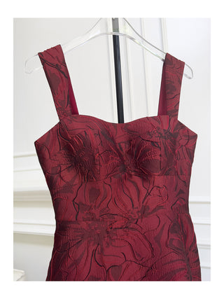burgundy jacquard camisole midi dress