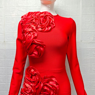 sally 3D Flower Decorative Bandage maxi Dress in red