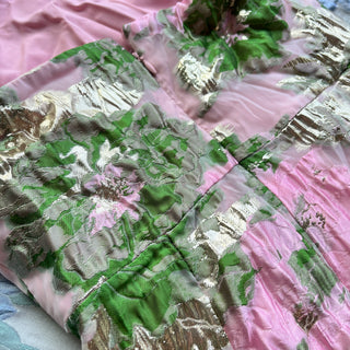 Jacquard Pink Green Floral Open Back Mini Dress