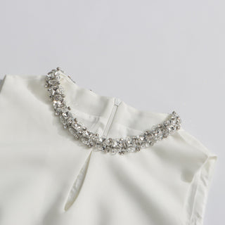 alyssa Round neck diamond sleeveless dress in white