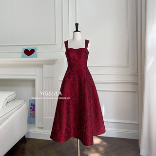 burgundy jacquard camisole midi dress