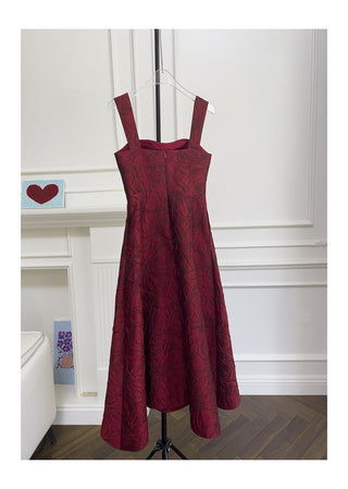 burgundy jacquard camisole midi dress