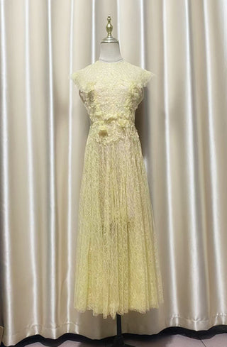 jennifer Lace Flower embellished maxi Dress in yellow