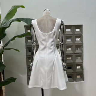 3d flower Pleated Sleeveless Mini Dress