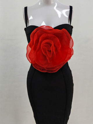 Jacey Mesh Flower Bandage Midi Dress