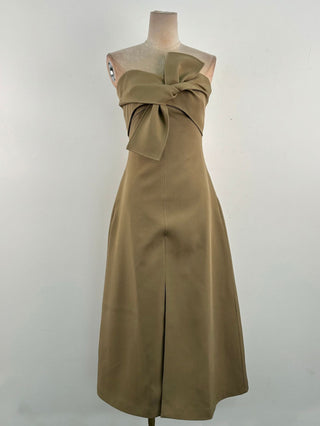 alberta bowknot strapless slit midi dress in grey green