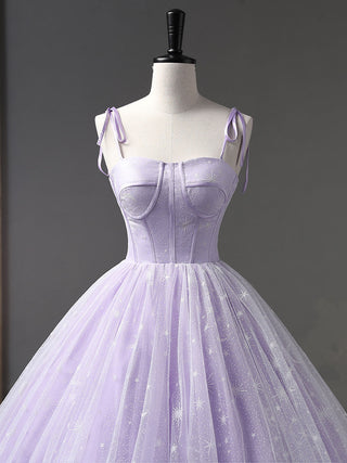 A-Line Tulle Purple Prom Dress