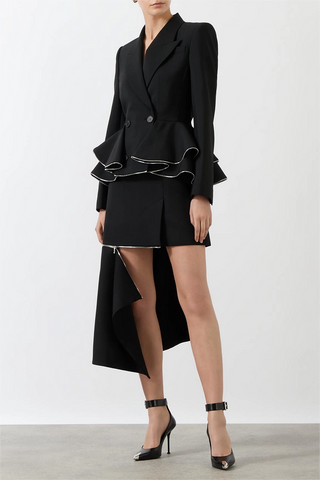 Pamely Peplum Ruffle Blazer - Black