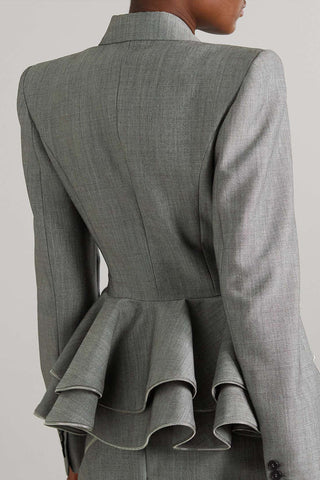 Pamely Peplum Ruffle Blazer - Grey