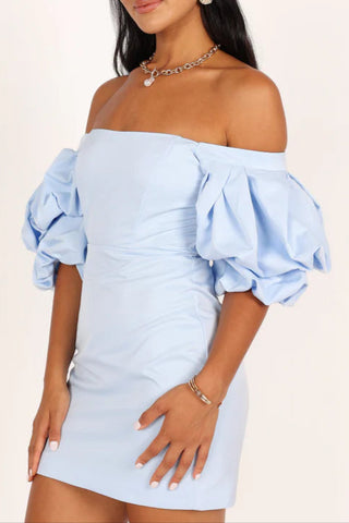 Fern Puff Sleeve Mini Dress - Icy Blue