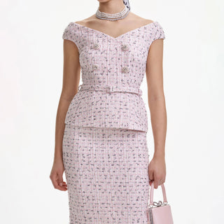 Pink Boucle Pearl Midi Dress