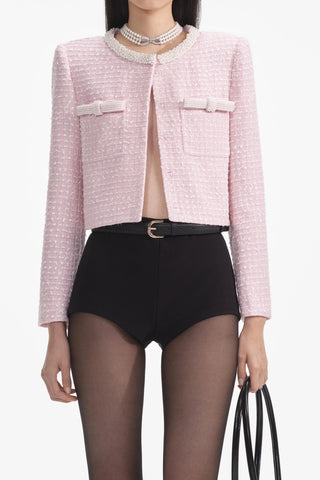 Pink Boucle Pearl Trim Jacket