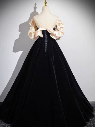 A-Line Black Velvet Long Prom Dress