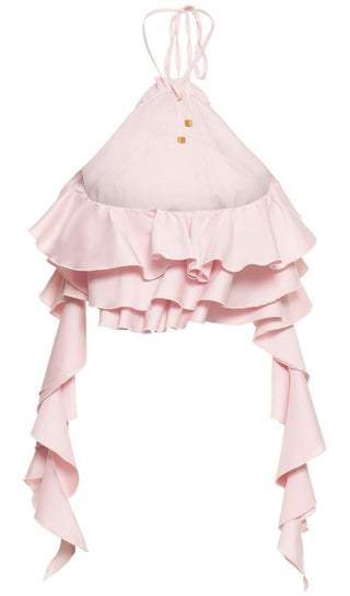 RUFFLE-DETAIL HALTER CROP TOP IN PINK DRESS STYLE OF CB 