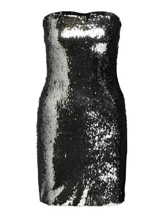 Off-Shoulder sequin embellished mini dress in silver