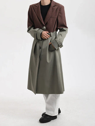 Belted Blazer Trench Coat in Brown Gray