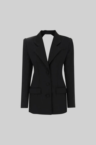 Back Cutout Diamonds Blazer - Black