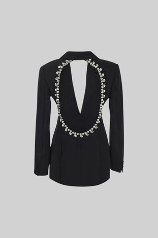 Back Cutout Diamonds Blazer - Black