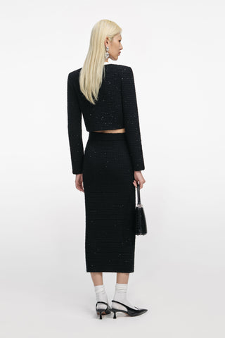 Black Floral Textured Knit Jacket