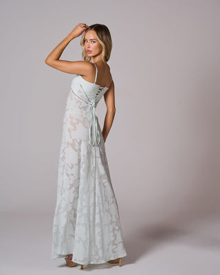 SENI Floral Lace Back Maxi Dress